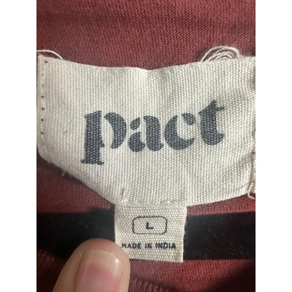 Pact Men's Striped Shirt Brick Red Soft Organic Cotton Size Large V Neck - Picture 3 of 4